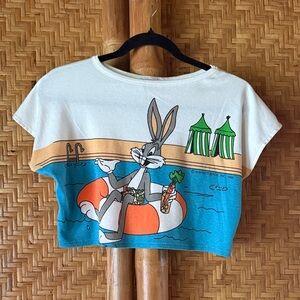 BJ Frog Bugs Bunny Cartoon Graphic Vintage crop top Tee Large